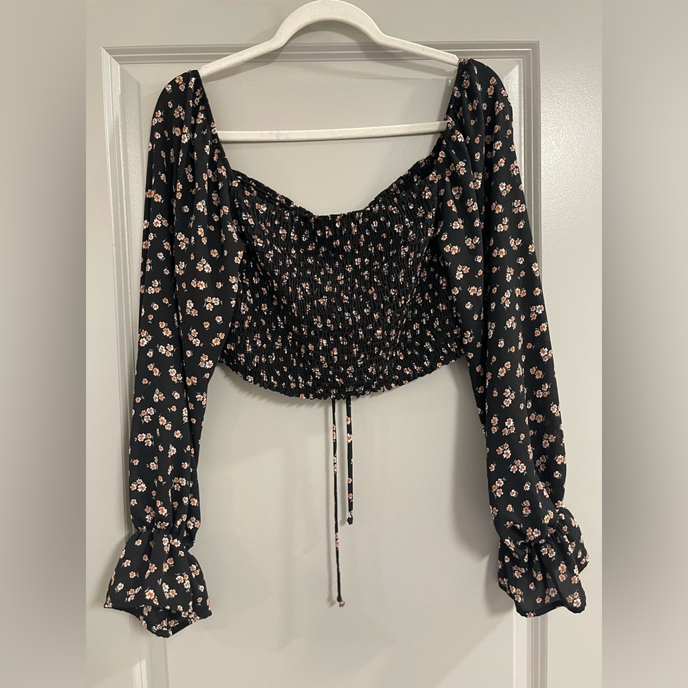 Altar'd State Black Floral Ruched Blouse - Picture 6 of 7